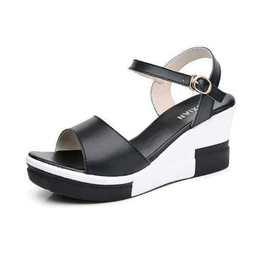 Leather Wedge Heel Buckle Sandals