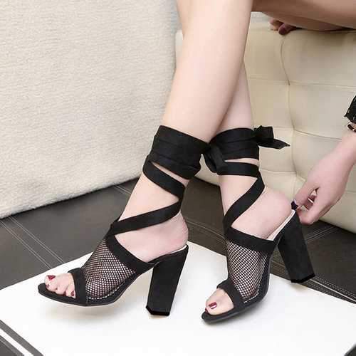 Net Lace Up Sandals Pumps