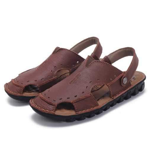 Men Genuine Leather Closed Toe Outdoor Sandals