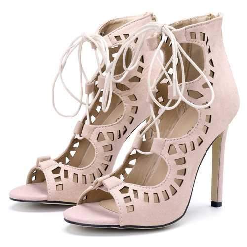 Peep Toe Lace Up Stiletto Pumps