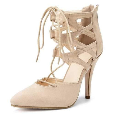 Pointed Toe Lace Up Stiletto Pumps