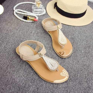 Beaded Clip Toe Elastic Sandals