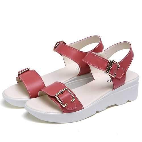 Solid Buckle Cow Leather Sandals