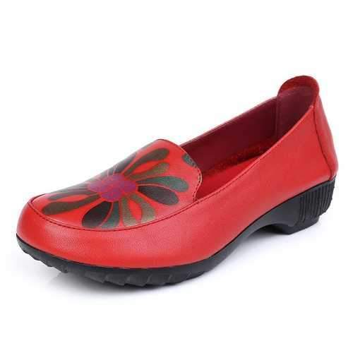 SOCOFY Casual Printing Flat Leather Shoes