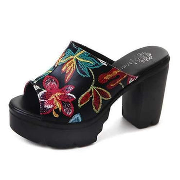 Print Block Peep Toe Sandals