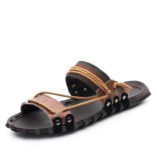 Men Fabric Leather Splicing Casual Beach Sandals