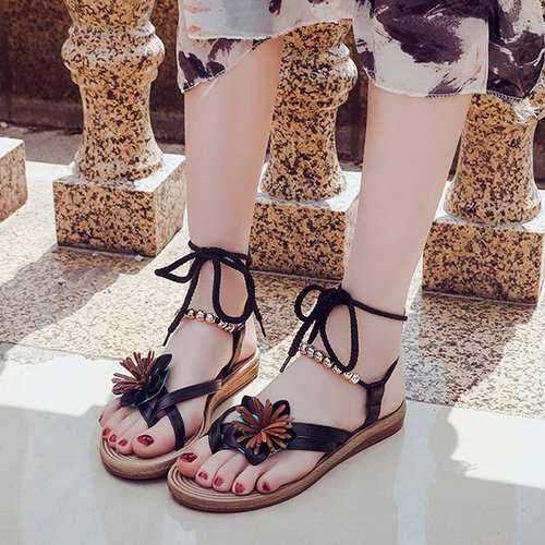 Beaded Flower Clip Toe Bohemia Sandals