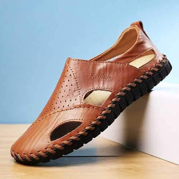 Men Hand Stitching Hole Leather Sandals