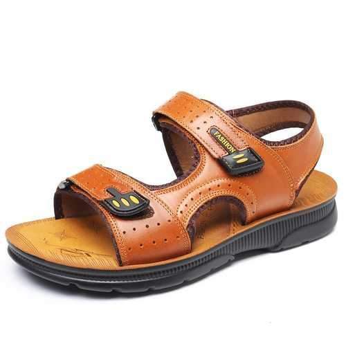 Men Cow Leather Hook Loop Beach Casual Shoes