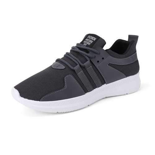 Men Mesh Leather Splicing Running Sneakers