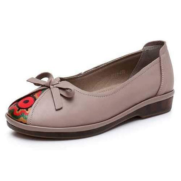 Pattern Bow Soft Leather Loafers