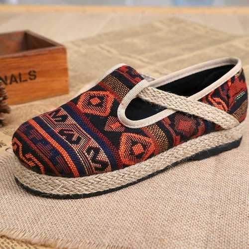 Pattern Cloth Flat Vintage Loafers