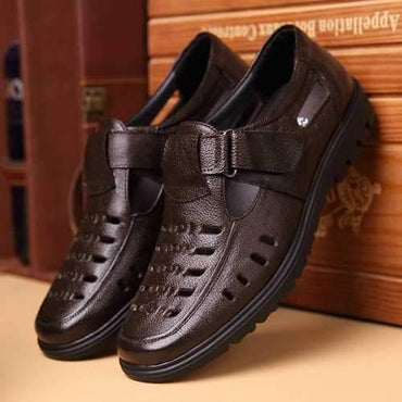 Men Hook Loop Hole Breathale Leather Shoes