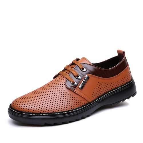 Men Hole Brethable Soft Leather Oxfords