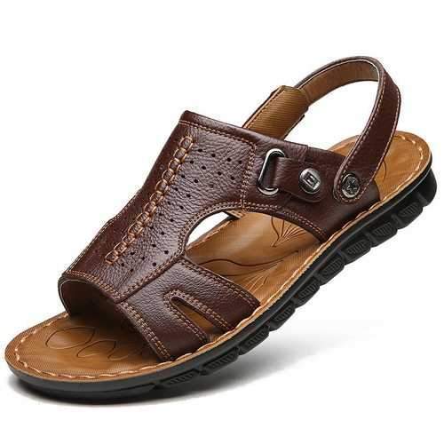 Men Opend Toe Stitching Leather Sandals