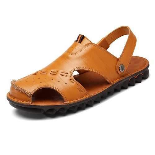 Men Closed Toe Genuine Leather Water Friendly Sandals