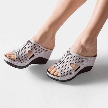 Hollow Out Slip On Platform Slippers