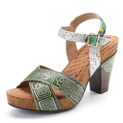 SOCOFY Bohemian Buckle Genuine Leather Sandals