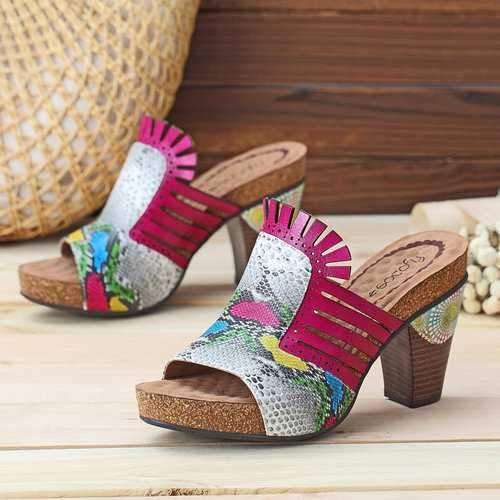 SOCOFY Bohemian Slip On Leather Sandals