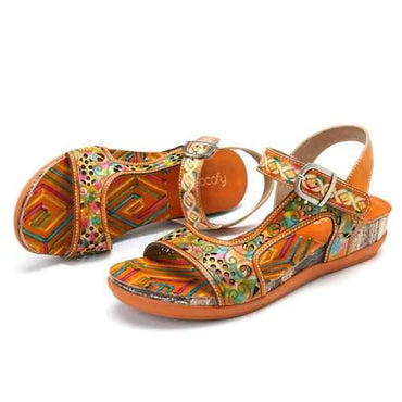 SOCOFY Sahara Hook Loop Flat Leather Sandals