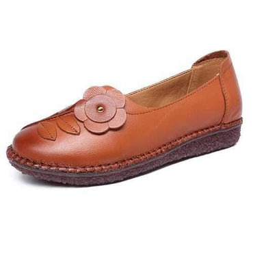 Soft Flower Leather Flat Loafers