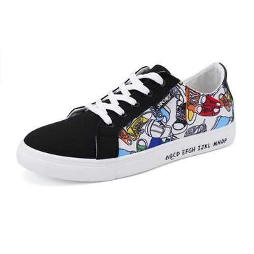 Men Printed Canvas Lace Up Flat Trainers