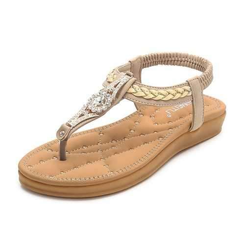 Woven Metal Rhinestone Flat Sandals