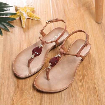 Beaded Solid Buckle Vintage Sandals