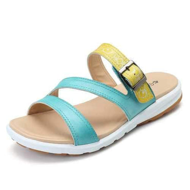 SOCOFY Casual Adjustable Leather Flat Sandals