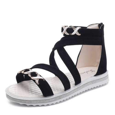 Metal Zipper Roman Flat Sandals