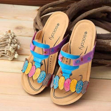 SOCOFY Casual Slip On Soft Flat Leather Sandals