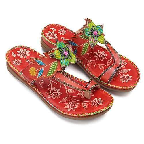 SOCOFY Bohemian Adjustable Flat Leather Sandals