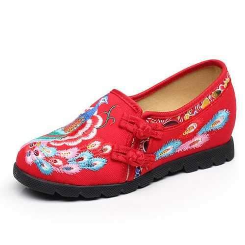 Peacock Embroidery Slip On Loafers