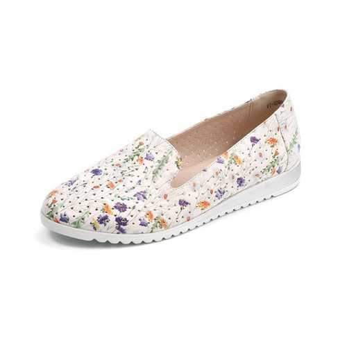 Flower Printing Hollow Lazy Loafers