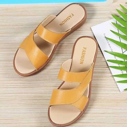 Stitching  Opened Toe Flat Casual Slippers