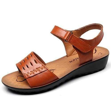 Hollow Leather Flat Sandals