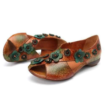 SOCOFY Retro Leather Soft Flat Sandals