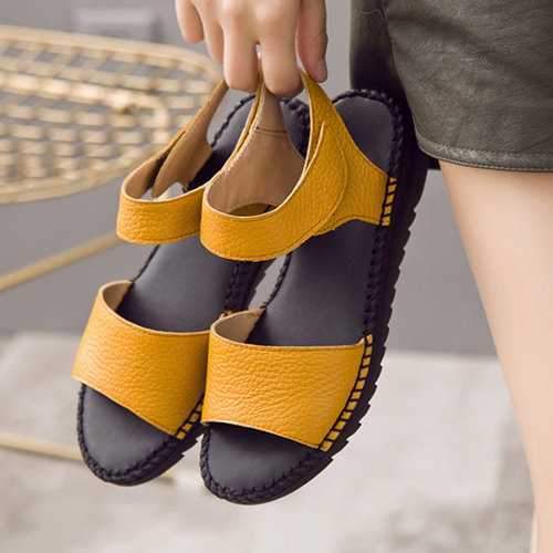 Stitching Leather Hook Loop Sandals