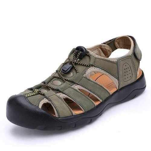 Men Closed Toe Hollow Leather Sandals