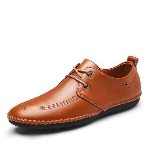 Men Pure Color Lace Up Leather Shoes