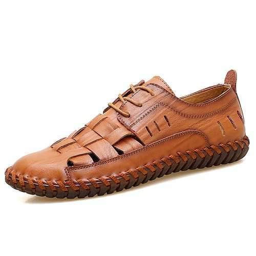 Large Size Men Woven Style Soft Leather Shoes