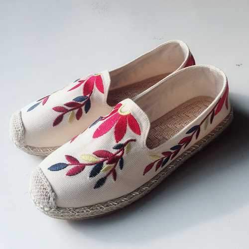 Embroidery Linen Lazy Flats