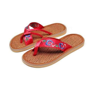 Embroidered Palm Fibre Flip Flops