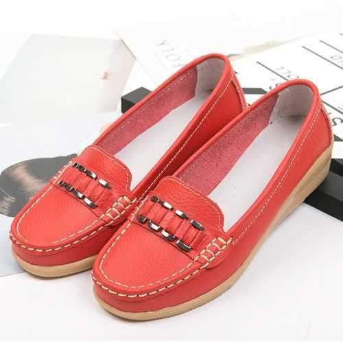 Metal Leather Casual Wedges Flat Loafers