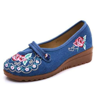 Vintage Button Embroidery Flat Shoes