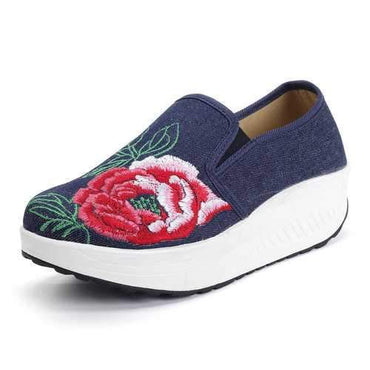 Embroidered Rocker Sole Platform Casual Athletic Shoes