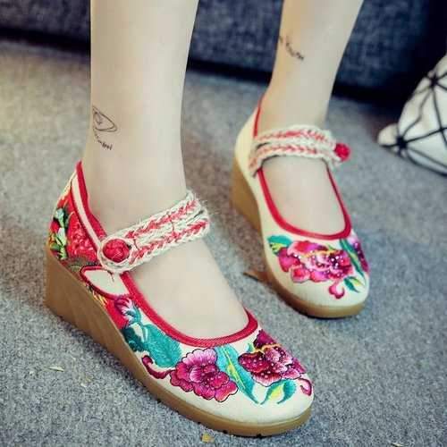 Linen Floral Ethnic Styel Flats