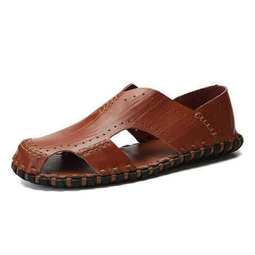 Men Hand Stitching Hollow Soft Sole Leather Sandals