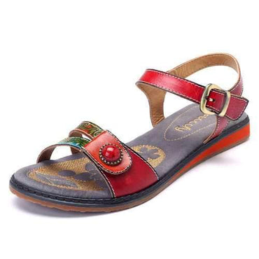 SOCOFY Bohemian Adjustable Flat Leather Sandals