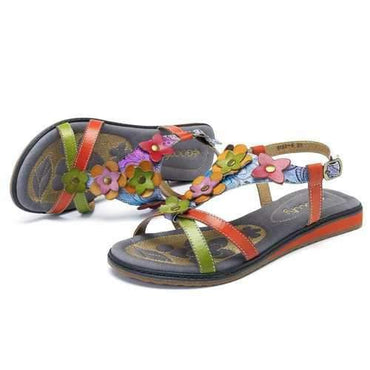 SOCOFY Bohemian Adjustable Flat Leather Sandals